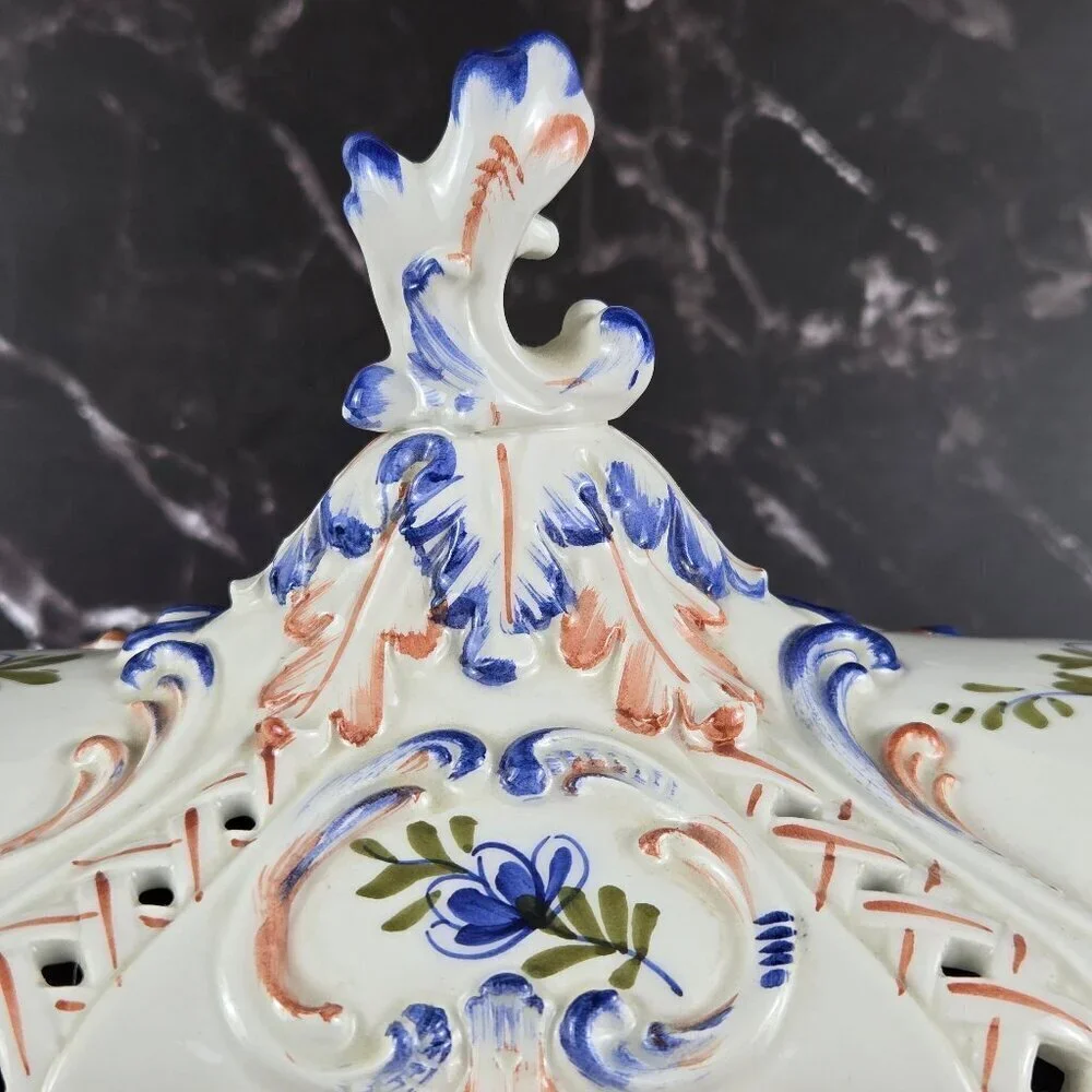 Hand Painted Ceramic Ceramiche Leonardo Italian Lidded Compote Bowl Floral NWT - Picture 3 of 16
